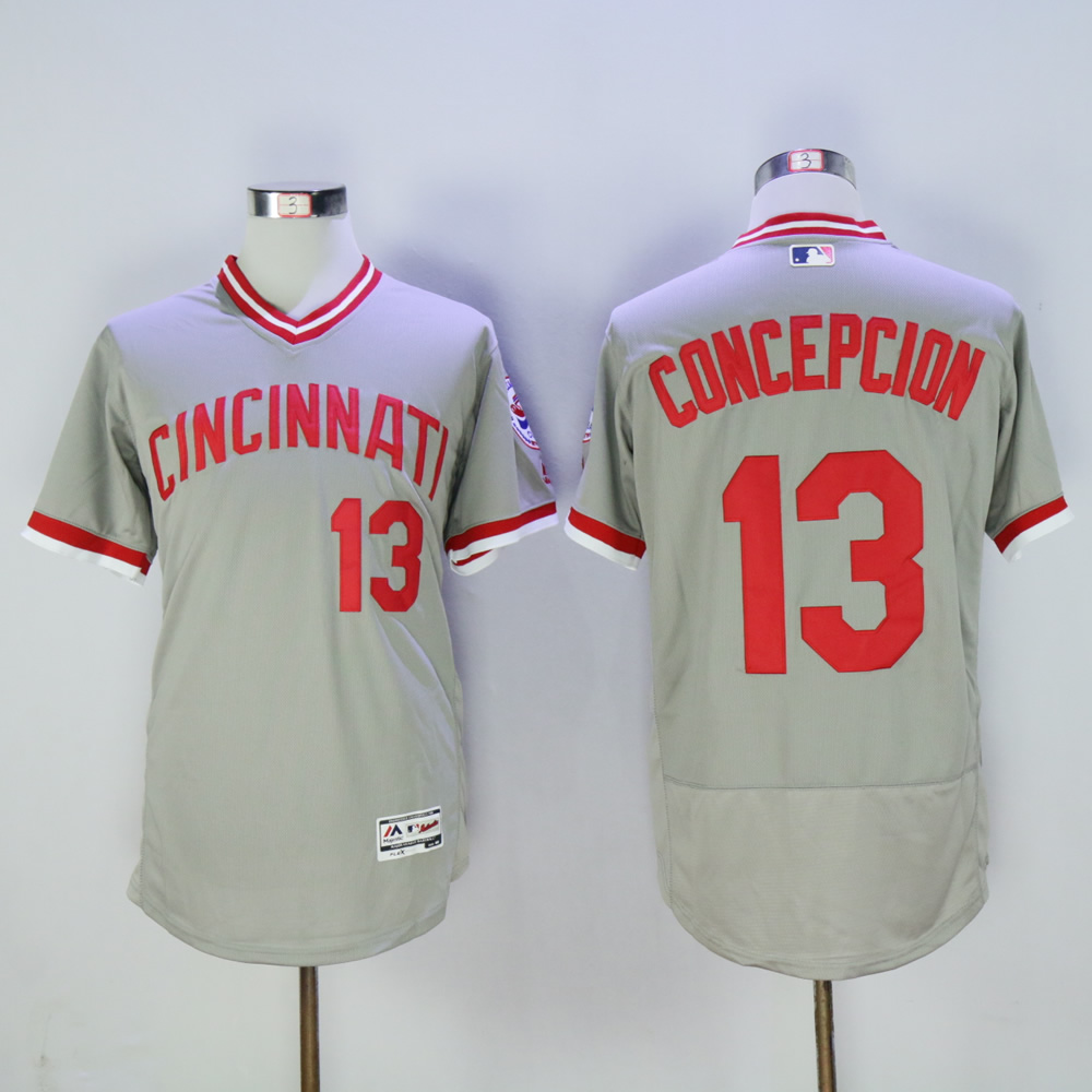 Men MLB Cincinnati Reds #13 Concepcion grey Throwback 1976 jerseys